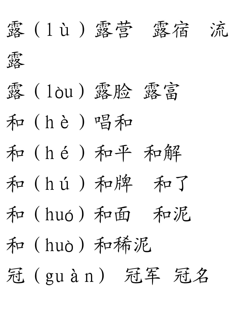 人教版六年级上册语文1-8课多音字_第1页