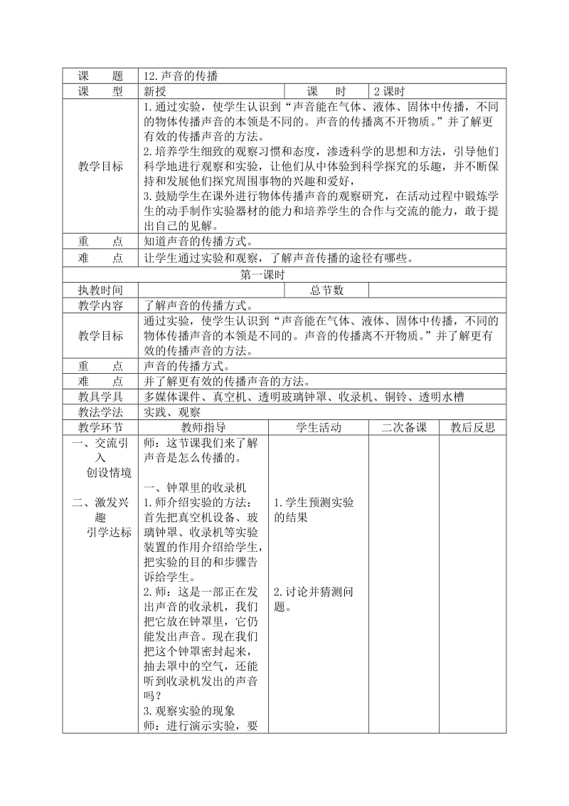 四年級科學(xué)上冊《聲音的傳播》教學(xué)設(shè)計_第1頁