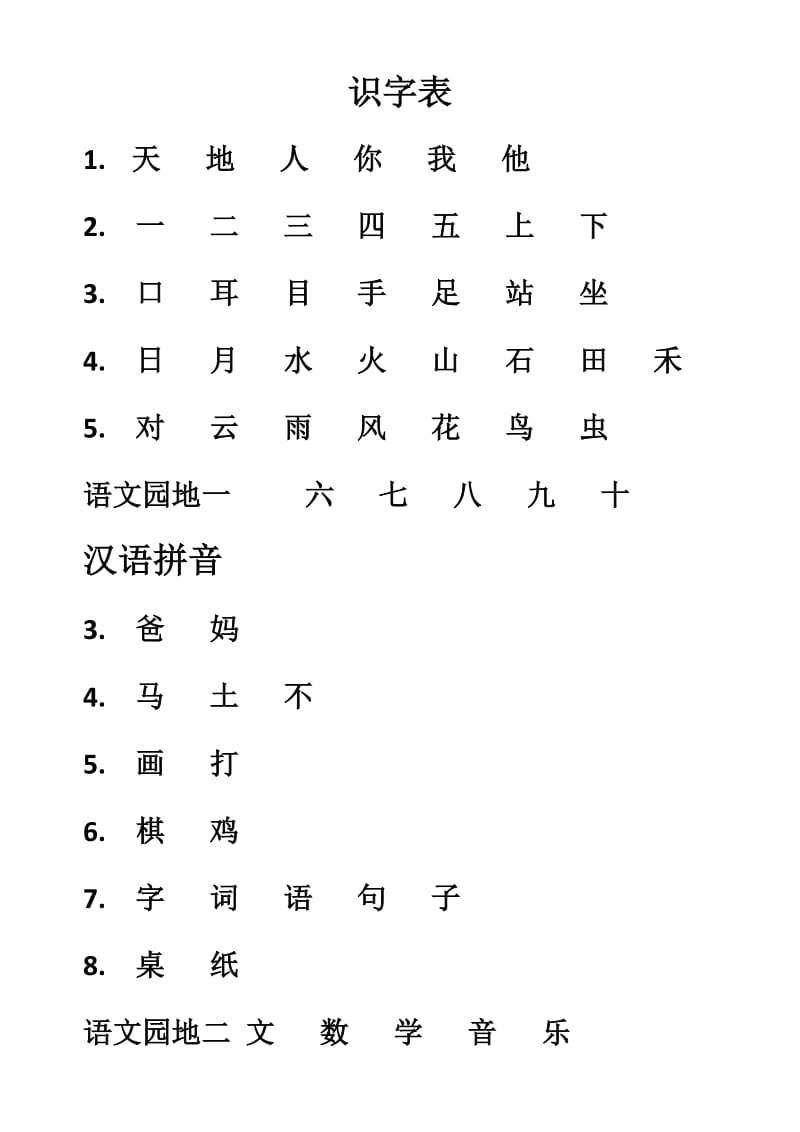 一年级上册语文生字表_第1页