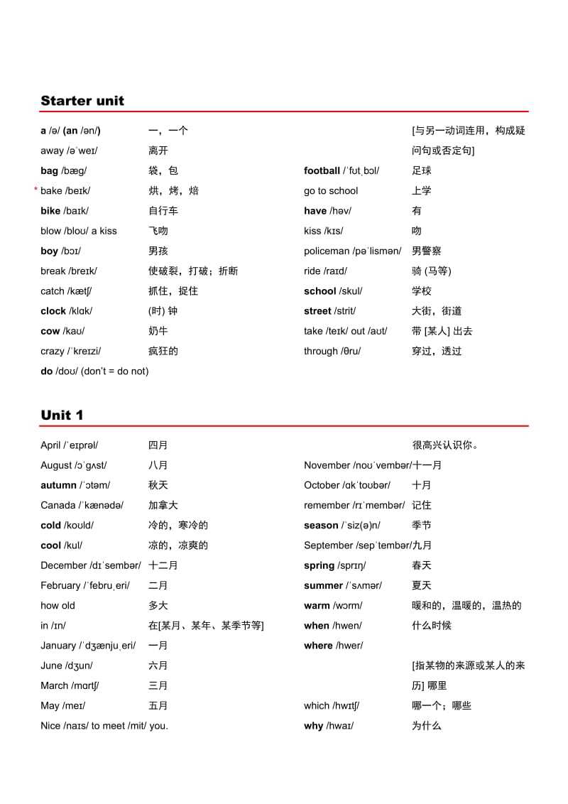 外研社小学英语(三年级起点)单词表(带音标)四年级上_第1页