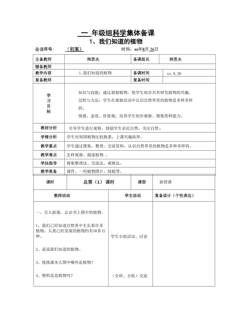 一年級(jí)科學(xué)上冊(cè)《我們知道的植物》教案_第1頁(yè)