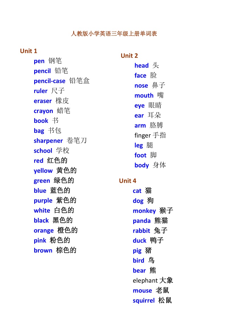 人教版小學(xué)英語(yǔ)三年級(jí)上冊(cè)單詞_第1頁(yè)