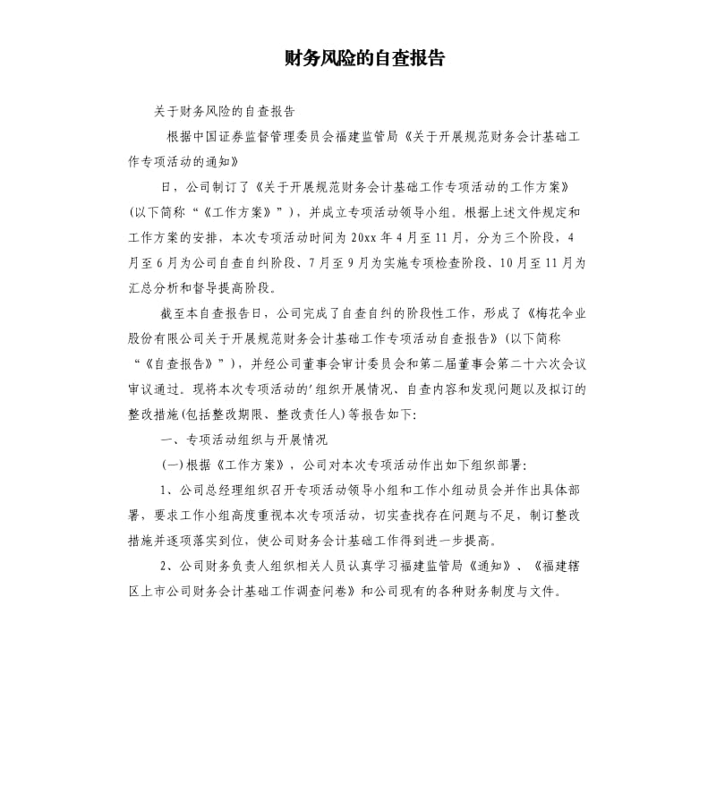 財務風險的自查報告.docx_第1頁