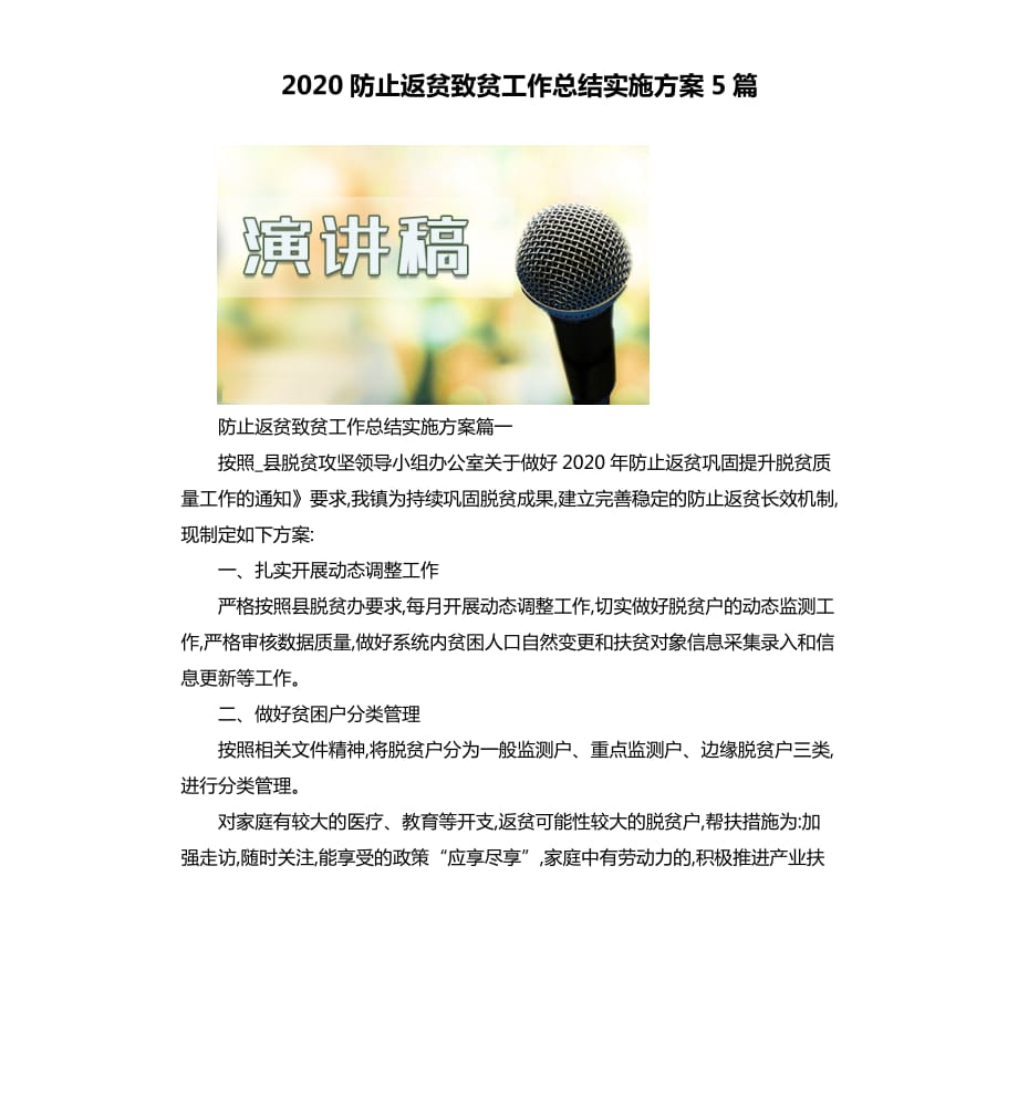 2020防止返贫致贫工作总结实施方案5篇.docx_第1页