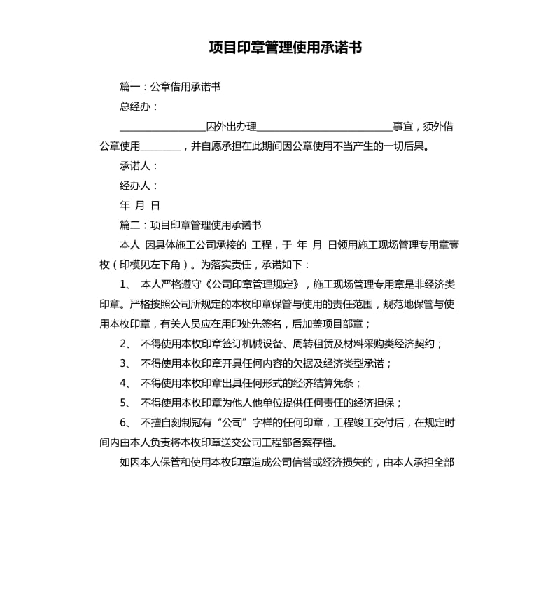 項目印章管理使用承諾書.docx_第1頁