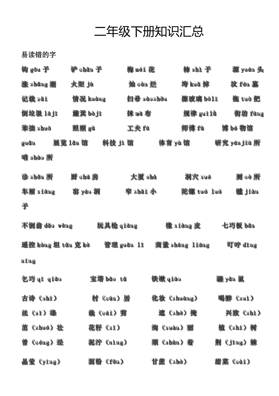 人教版二年級(jí)下冊(cè)語文總復(fù)習(xí).doc_第1頁