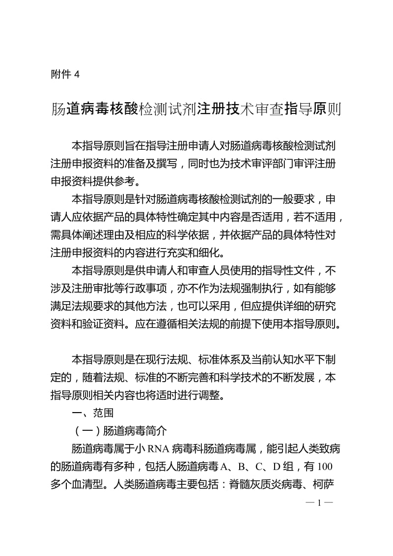 腸道病毒核酸檢測試劑注冊技術(shù)審查指導(dǎo)原則（2018年）_第1頁