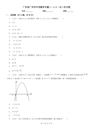 广东省广州市中考数学专题二：2.4一元二次方程