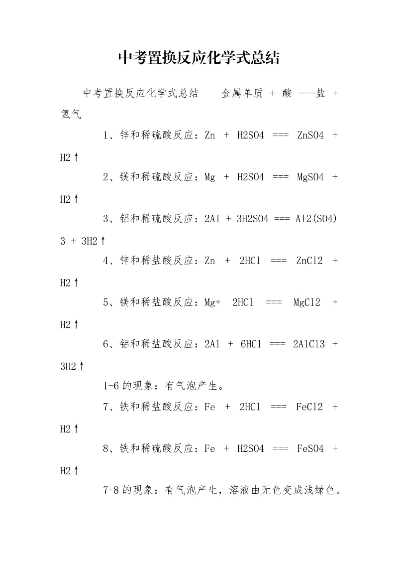 中考置换反应化学式总结_第1页