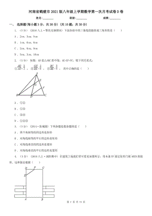 河南省鹤壁市2021版八年级上学期数学第一次月考试卷D卷
