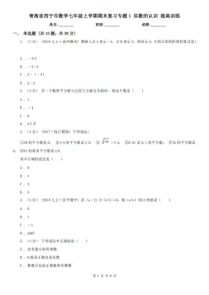 青海省西寧市數(shù)學(xué)七年級上學(xué)期期末復(fù)習(xí)專題1 實(shí)數(shù)的認(rèn)識 提高訓(xùn)練