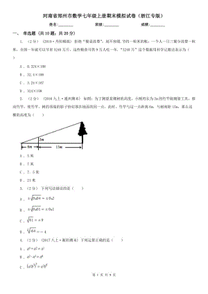 河南省鄭州市數(shù)學(xué)七年級上冊期末模擬試卷（浙江專版）