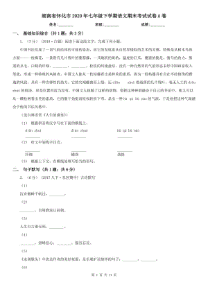 湖南省怀化市2020年七年级下学期语文期末考试试卷A卷