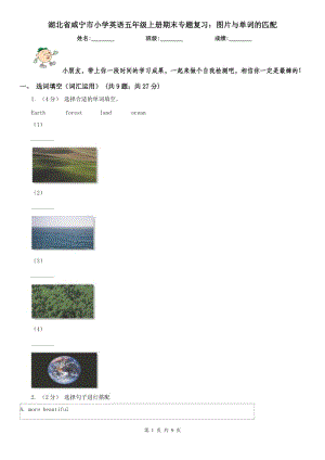 湖北省咸宁市小学英语五年级上册期末专题复习：图片与单词的匹配