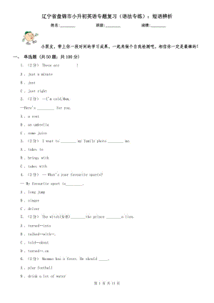 遼寧省盤錦市小升初英語專題復習（語法專練）：短語辨析