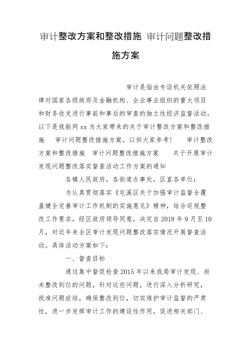 審計整改方案和整改措施 審計問題整改措施方案_第1頁