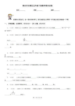 海東市樂(lè)都區(qū)五年級(jí)下冊(cè)數(shù)學(xué)期末試卷