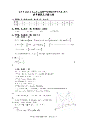 【精編】2020合肥三模理科數(shù)學(xué) 答案