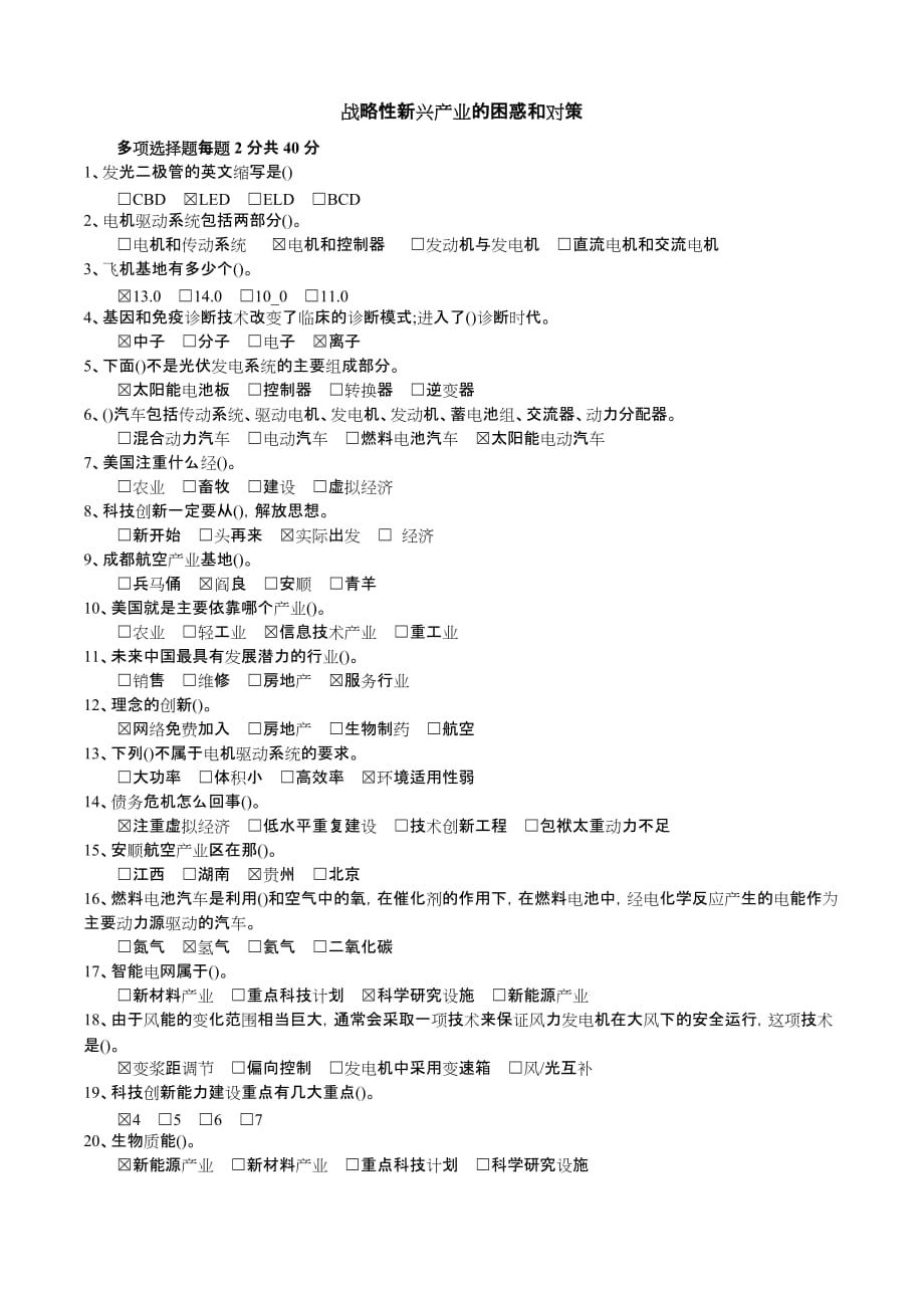 2020年继续教育 公需课战略性新兴产业的困惑和对策 考试答案_第1页