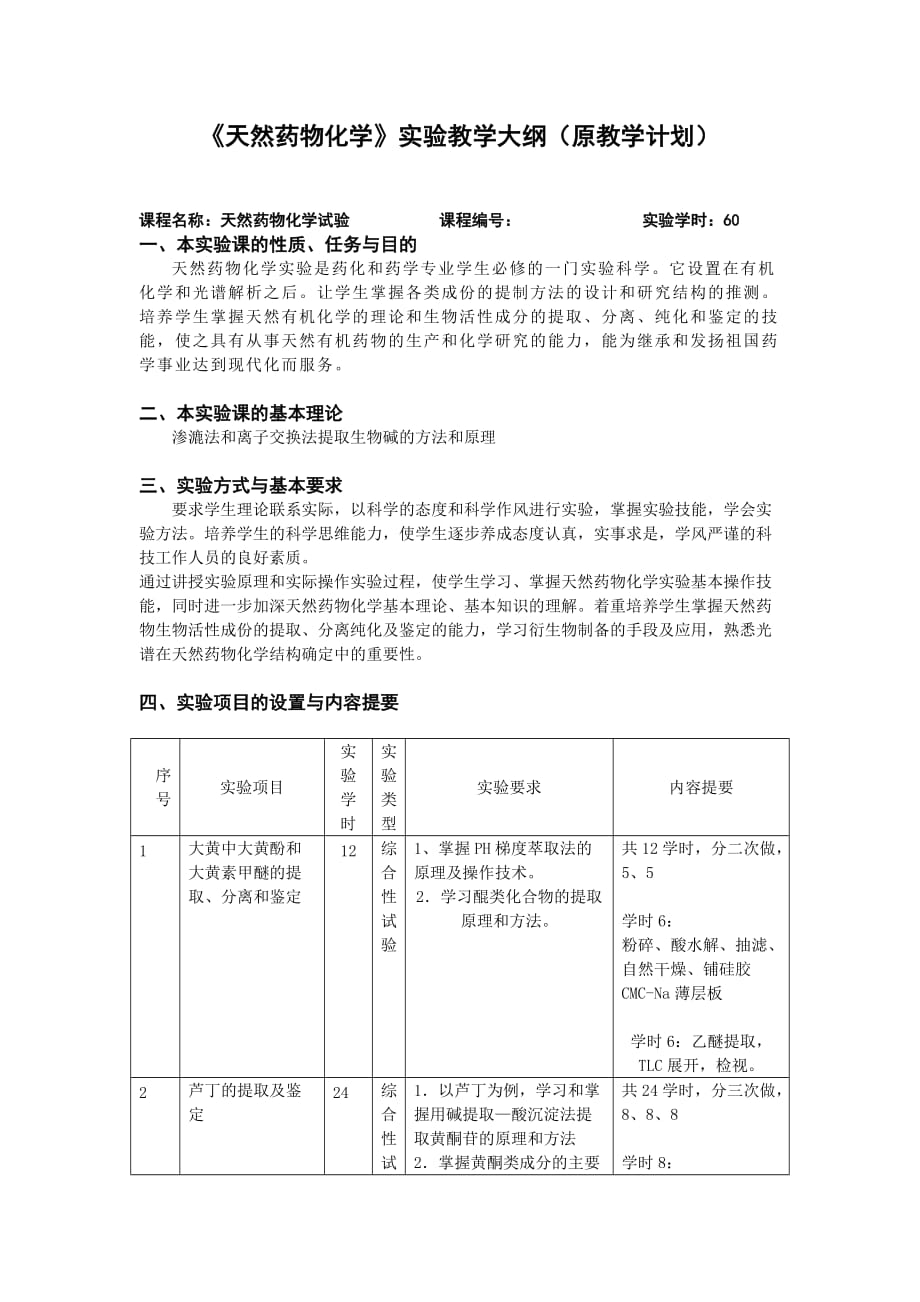 《天然药物化学》实验教学大纲(原教学计划)._第1页