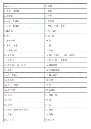 外研社小學英語四年級上冊三年級起點默寫單詞表