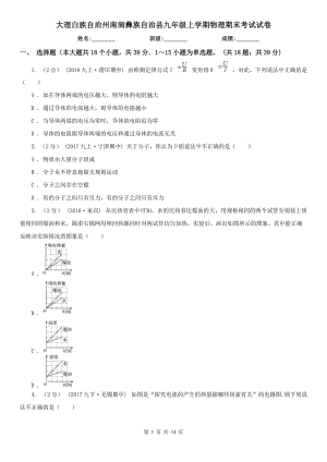 大理白族自治州南澗彝族自治縣九年級上學期物理期末考試試卷