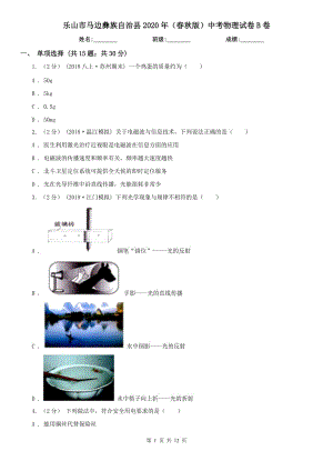 樂山市馬邊彝族自治縣2020年（春秋版）中考物理試卷B卷