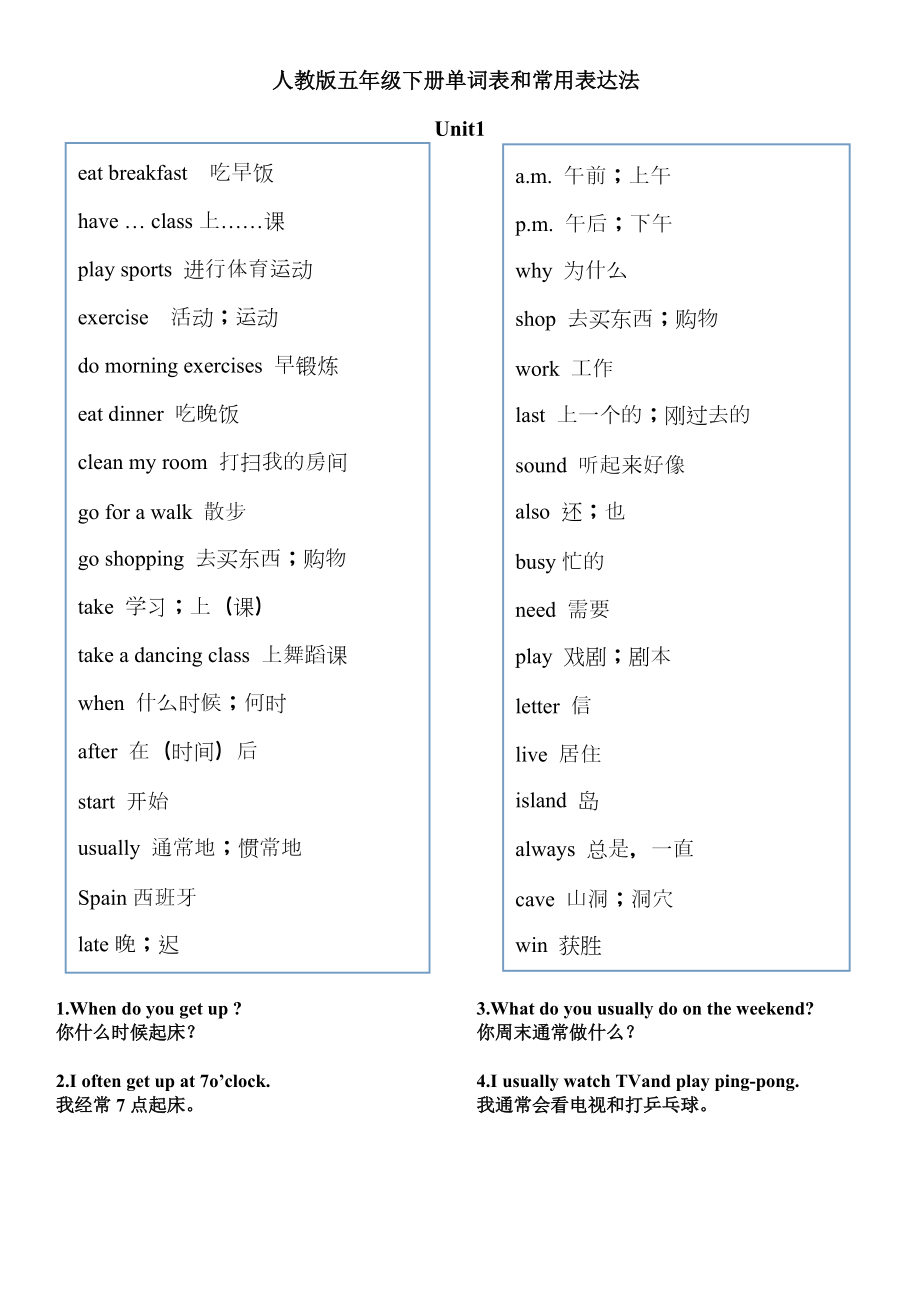 新人教版五年级英语下册单词表_第1页