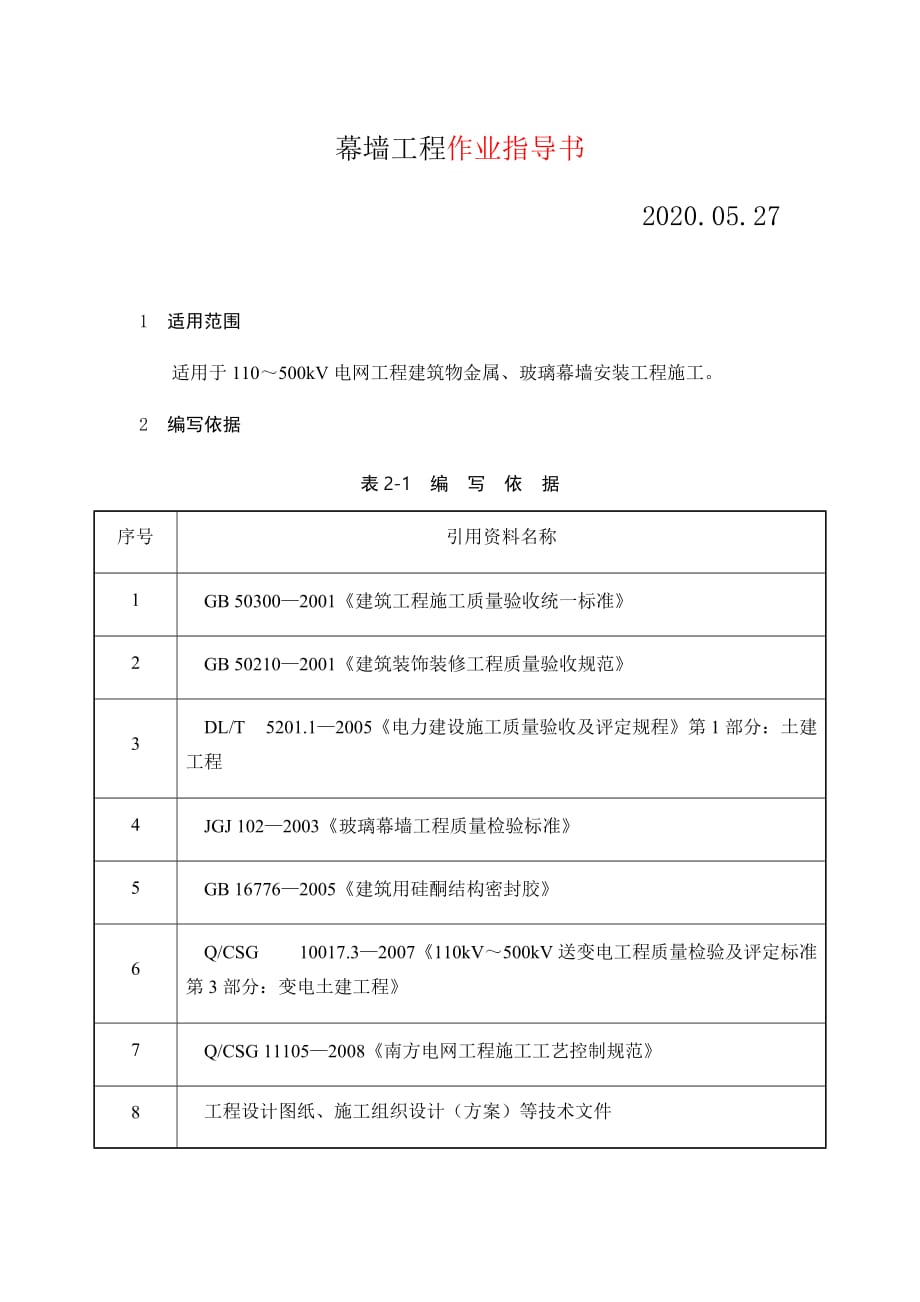 变电土建：幕墙工程作业指导书_第1页