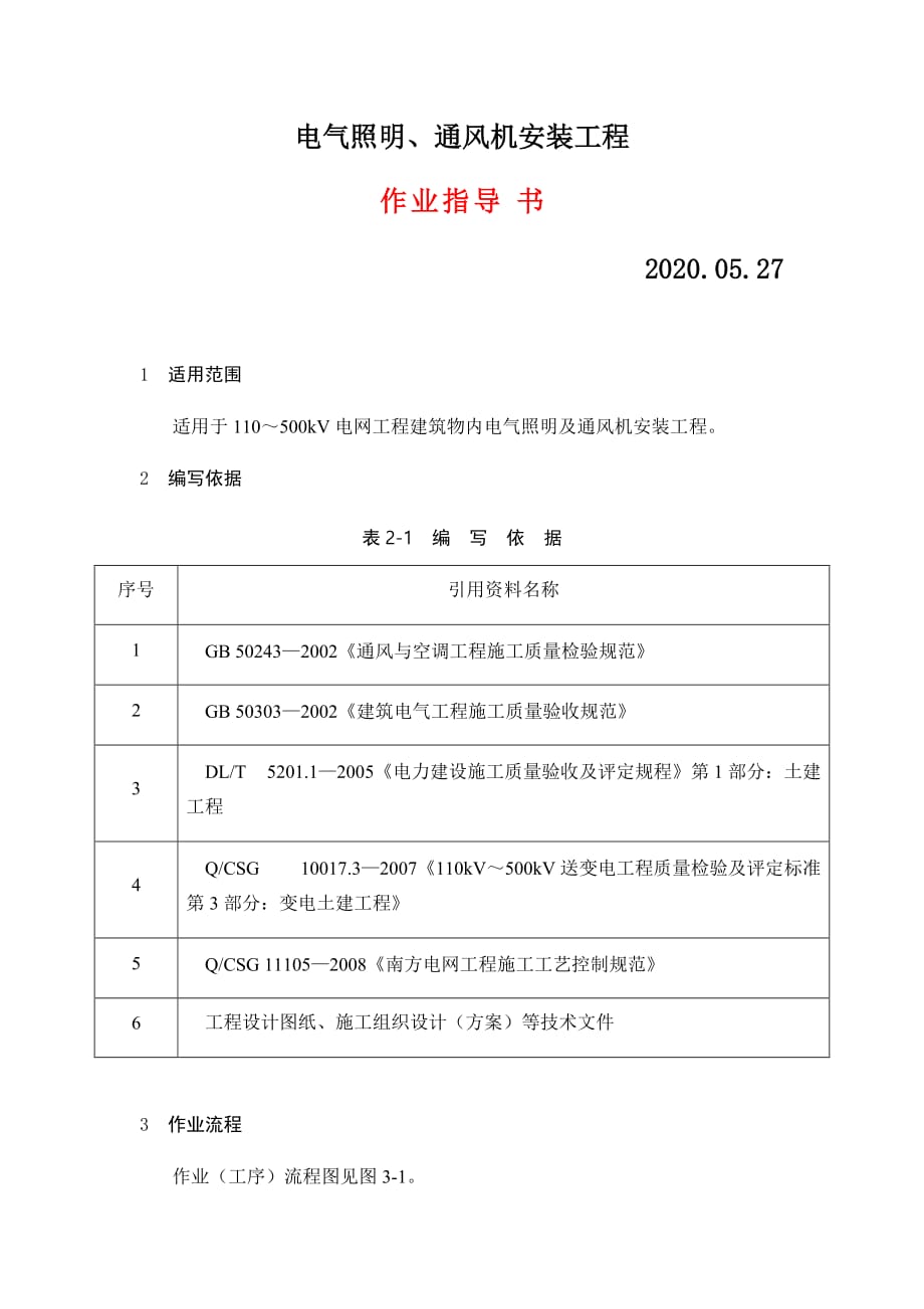 變電土建：電氣照明、通風(fēng)機(jī)安裝工程作業(yè)指導(dǎo)書(shū)_第1頁(yè)