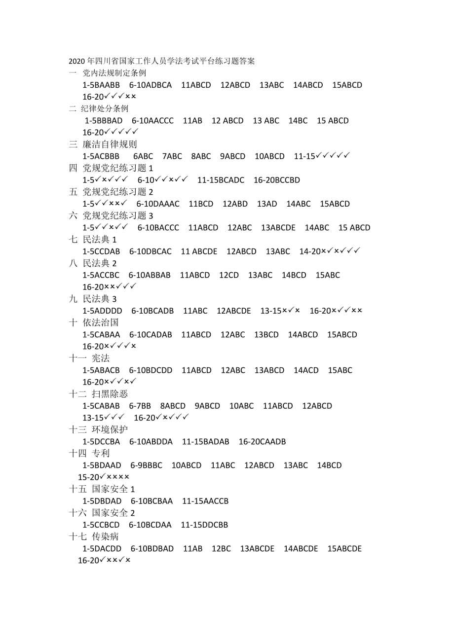 2020年四川省國(guó)家工作人員學(xué)法考試平臺(tái)練習(xí)題答案_第1頁(yè)