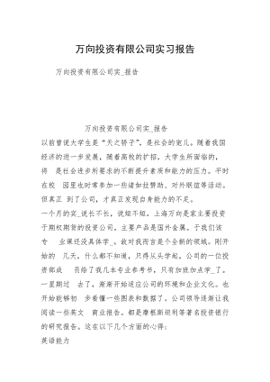 萬向投資有限公司實習報告