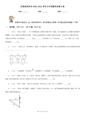 河南省鄭州市2020-2021學年小升初數(shù)學試卷D卷