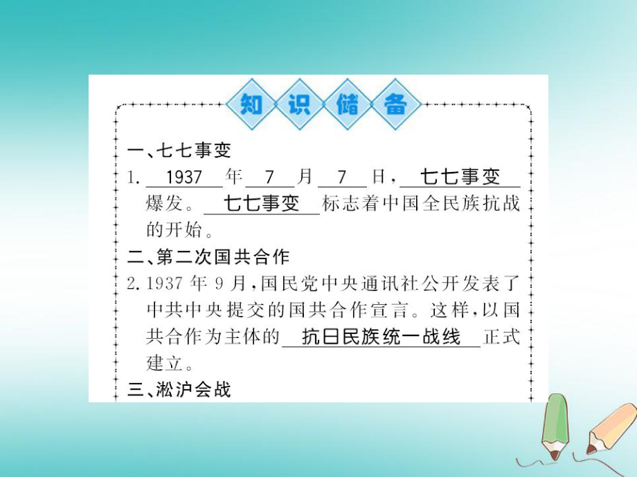 八年級(jí)歷史上冊(cè) 第六單元 中華民族的抗日戰(zhàn)爭(zhēng) 第19課 七七事變與全民族抗戰(zhàn)習(xí)題 新人教版_第1頁(yè)