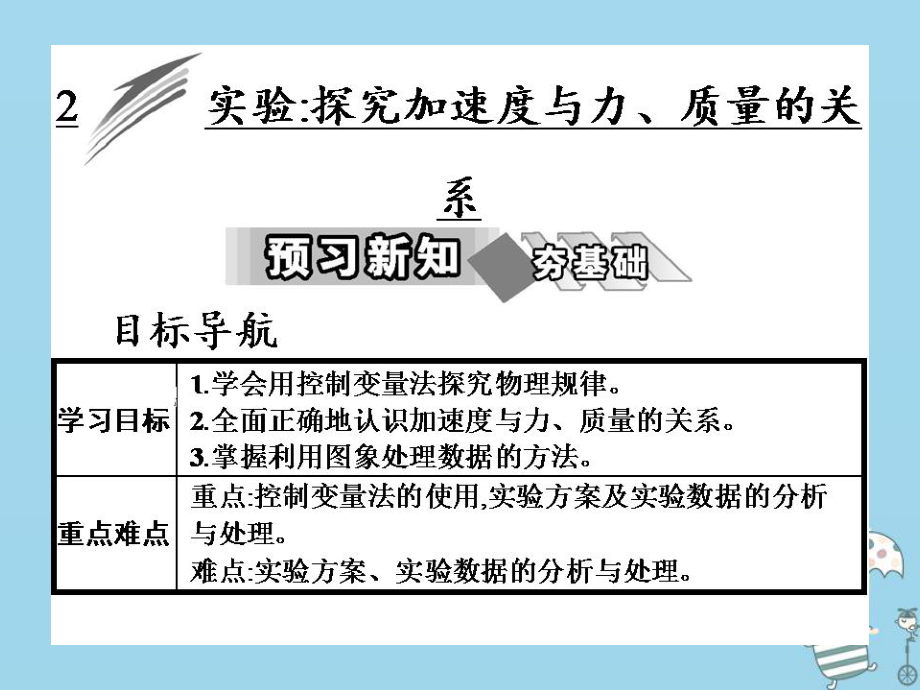 物理 第4章 2 實驗探究加速度與力、質(zhì)量的關(guān)系 新人教版必修1_第1頁