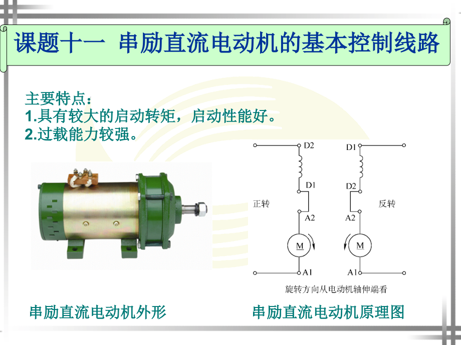 電力拖動(dòng)控制線路與技能訓(xùn)練（第四版）：第二單元 課題十一串勵(lì)直流電動(dòng)機(jī)的基本控制電路_第1頁