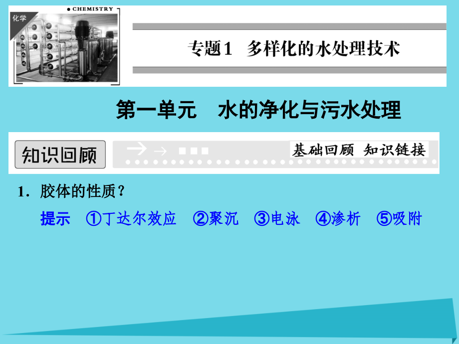 化学 一 多样化的水处理技术 1.1 水的净化与污水处理 苏教版选修2_第1页