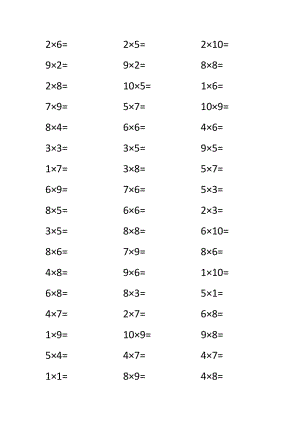 小學(xué)二年級10以內(nèi)乘法計算題-