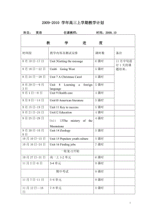 高三英語上學(xué)期教學(xué)計(jì)劃