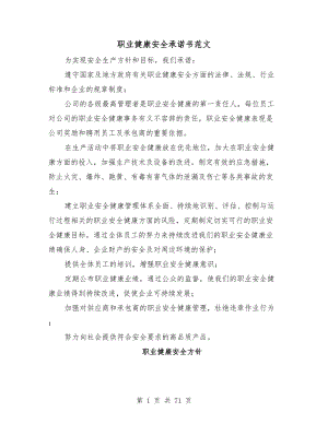 職業(yè)健康安全承諾書范文