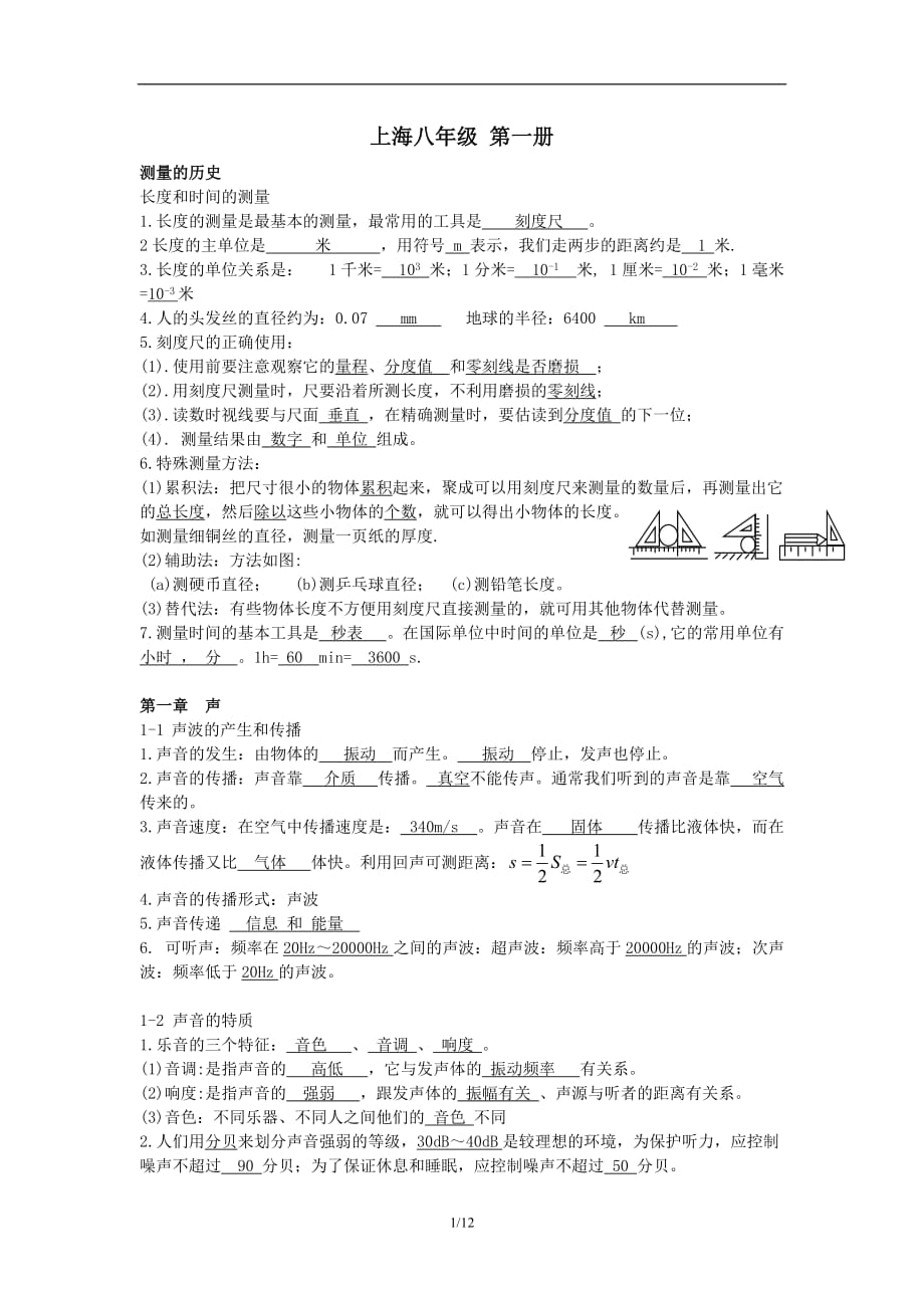 最新上海沪教版初中八年级物理知识点考点总结_第1页