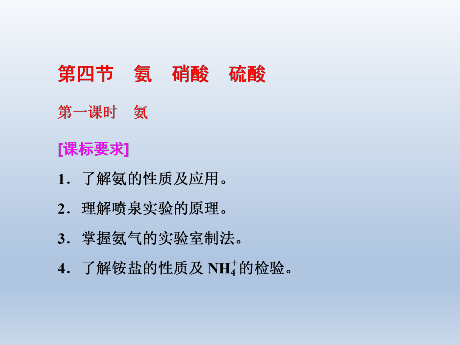 2021-2022高一化學(xué)人教版必修1課件：第四章 第四節(jié) 第一課時　氨 （33張PPT）_第1頁