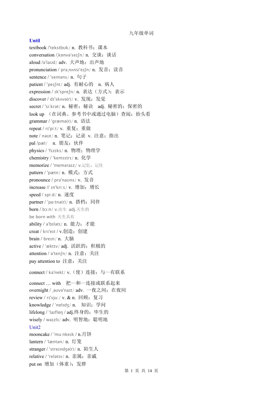 人教版九年級(jí)英語單詞(含音標(biāo))-_第1頁