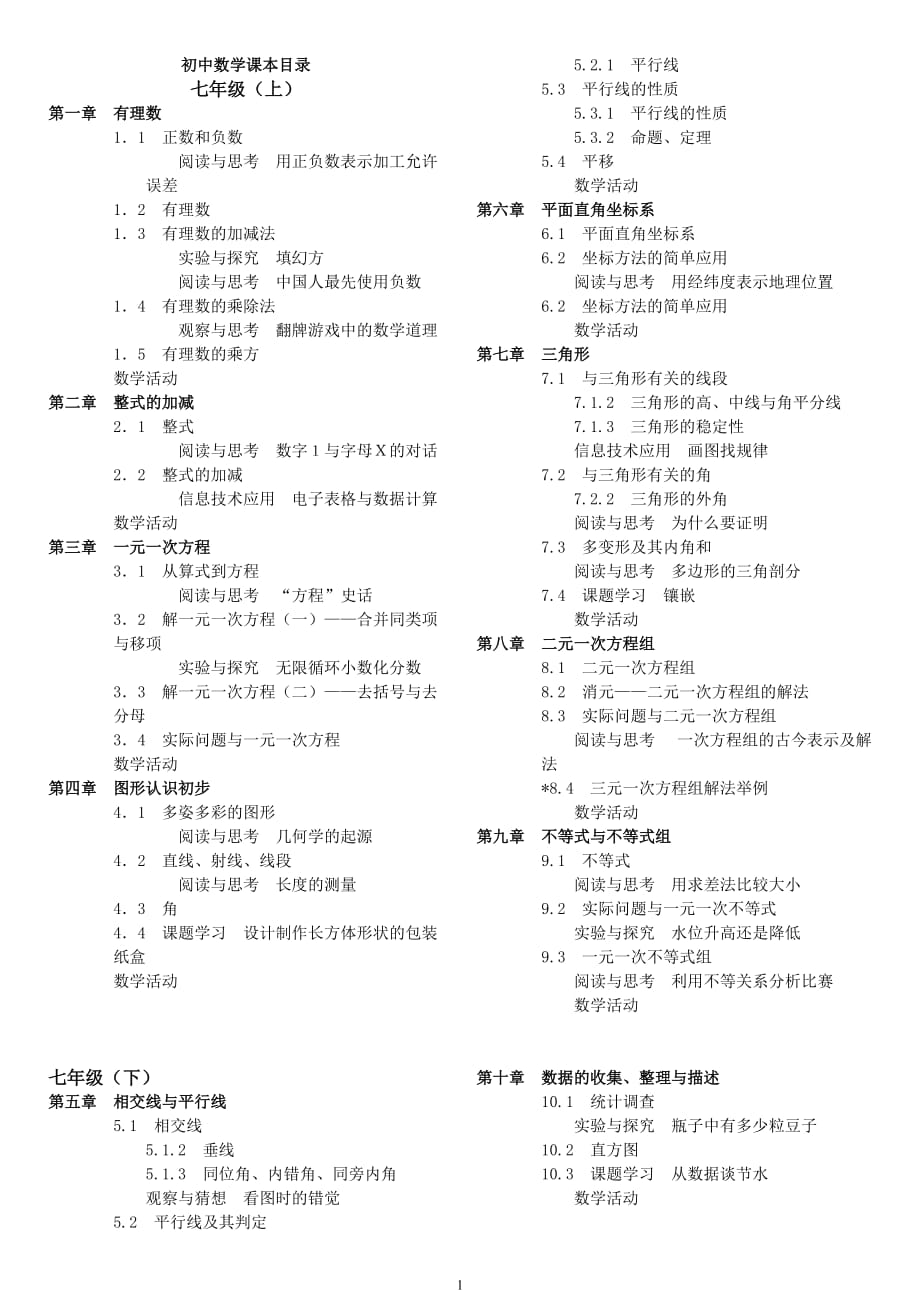 人教版初中數(shù)學(xué)課本目錄-_第1頁