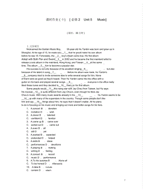 【廣東專用】2014屆高考英語(yǔ)一輪復(fù)習(xí)課時(shí)作業(yè)(十)Unit5Music新人教版必修2