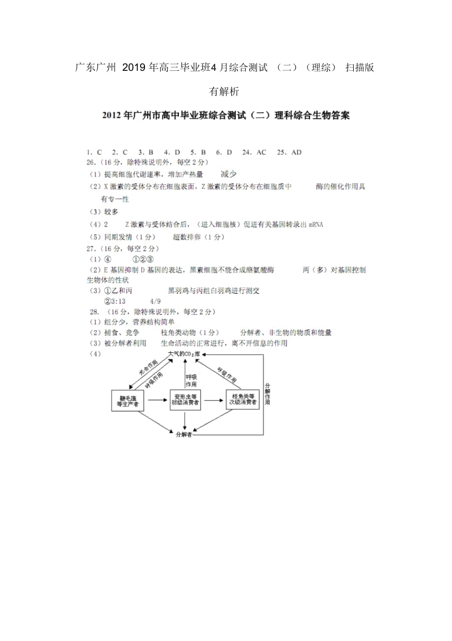 廣東廣州高三畢業(yè)班4月綜合測(cè)試(二)(理綜)掃描版有解析_第1頁(yè)