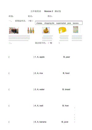 五年級(jí)外研版英語Module2檢測(cè)