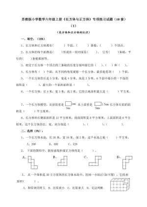 蘇教版小學(xué)數(shù)學(xué)六年級(jí)上冊(cè)《長(zhǎng)方體與正方體》專項(xiàng)練習(xí)試題(10套)-