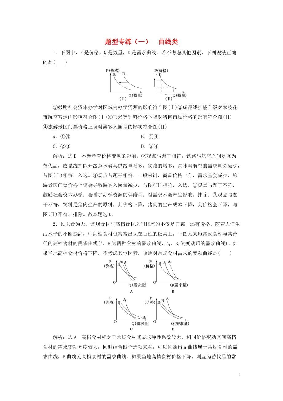 （江蘇專(zhuān)用）2020高考政治二輪復(fù)習(xí) 題型專(zhuān)練（一）曲線類(lèi)_第1頁(yè)