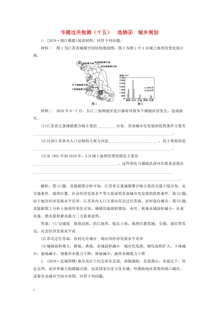 （江蘇專用）2020高考地理二輪復(fù)習(xí) 專題過關(guān)檢測（十五） 選修4 城鄉(xiāng)規(guī)劃_第1頁